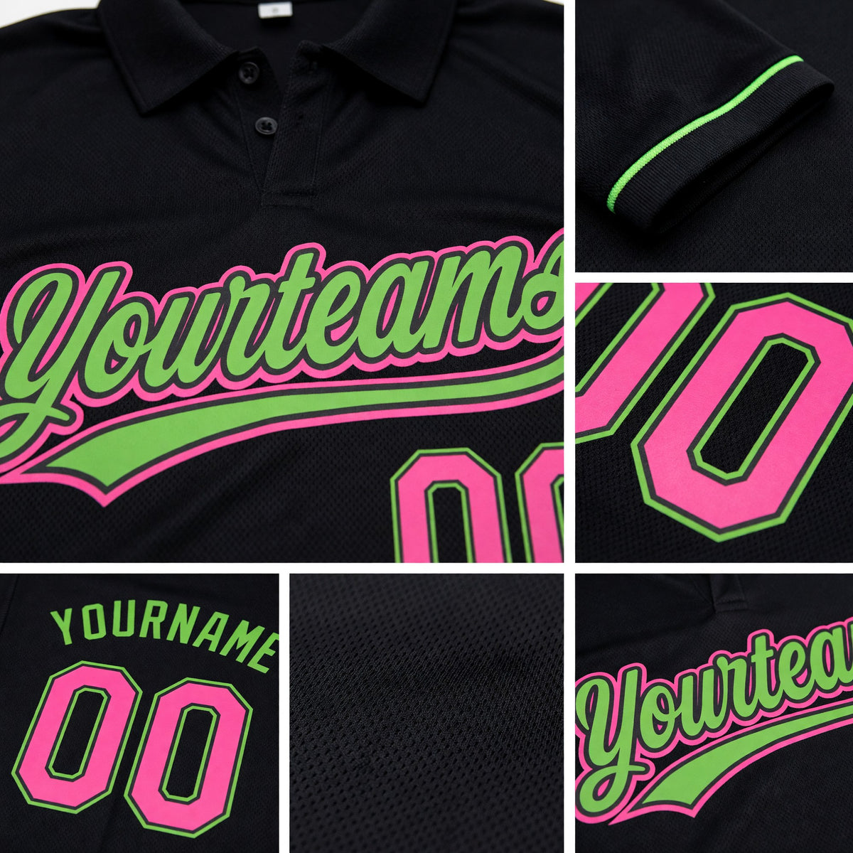 Custom Black Pink-Neon Green Performance Vapor Golf Polo Shirt detail