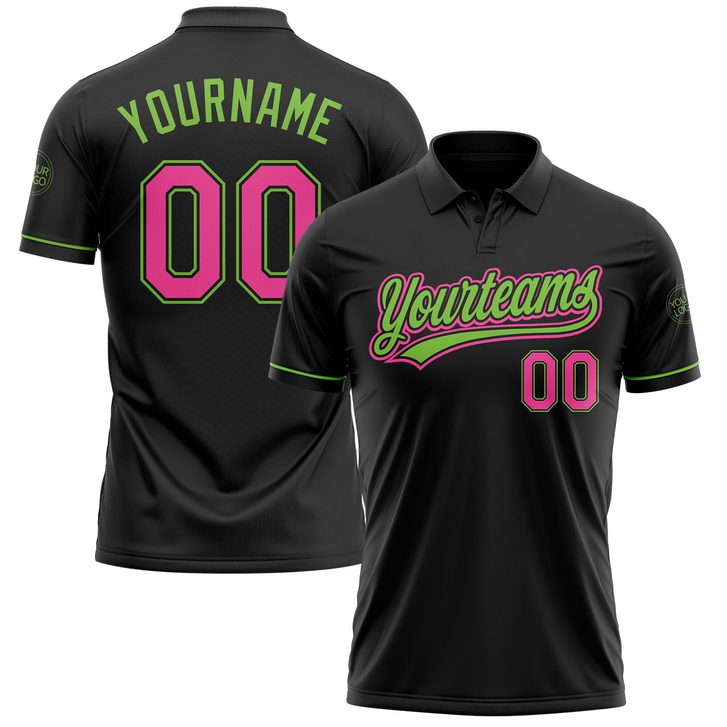 Custom Black Pink-Neon Green Performance Vapor Golf Polo Shirt photo 1