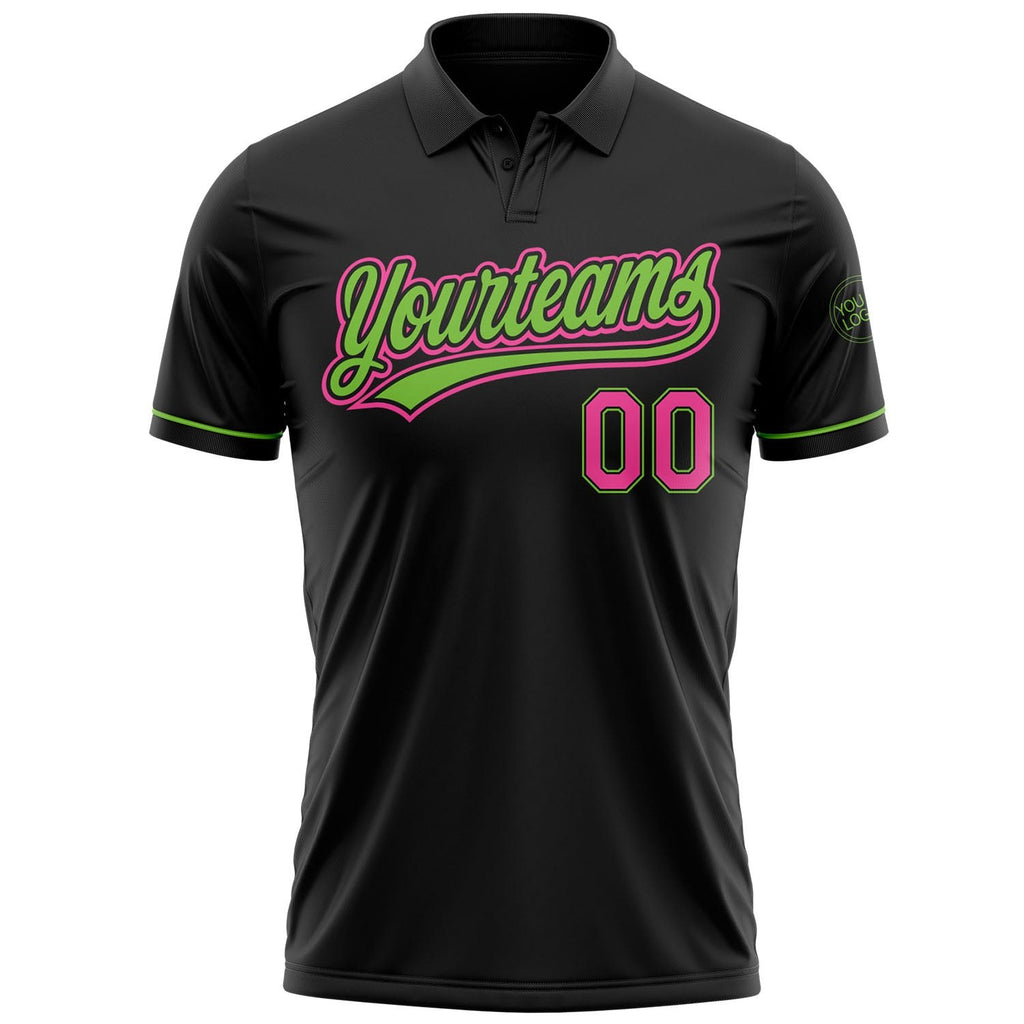 Custom Black Pink-Neon Green Performance Vapor Golf Polo Shirt photo 2