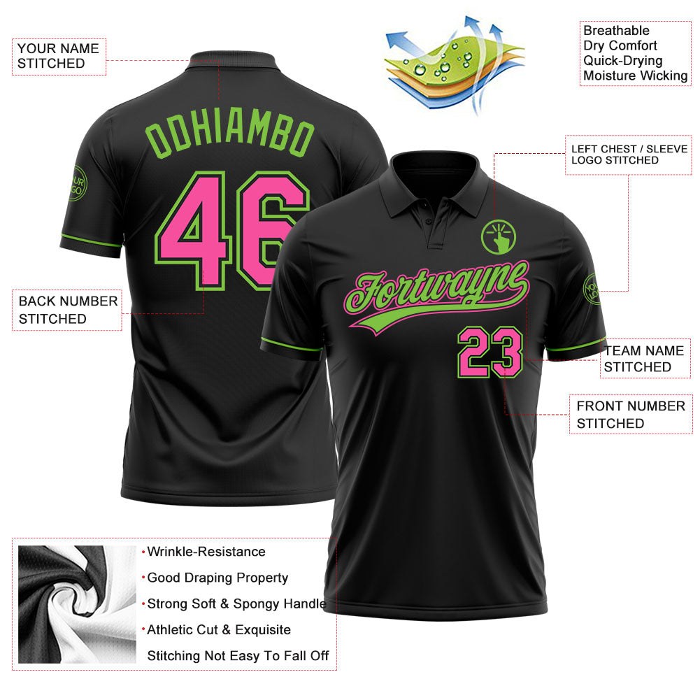 Custom Black Pink-Neon Green Performance Vapor Golf Polo Shirt photo 3