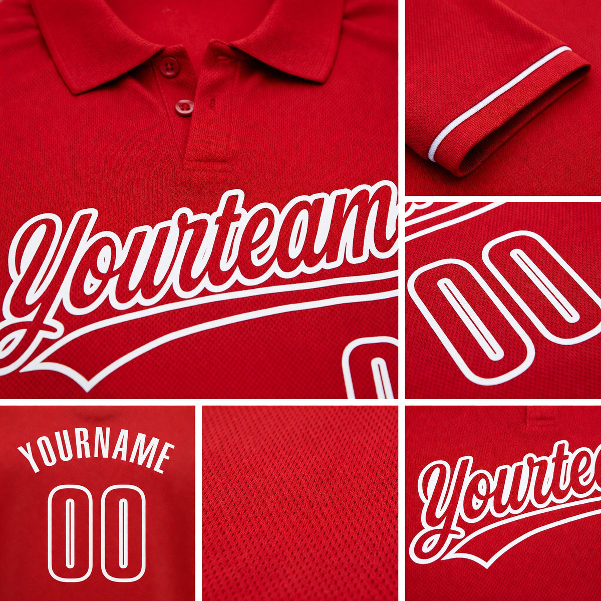 Custom Red White Performance Vapor Golf Polo Shirt detail