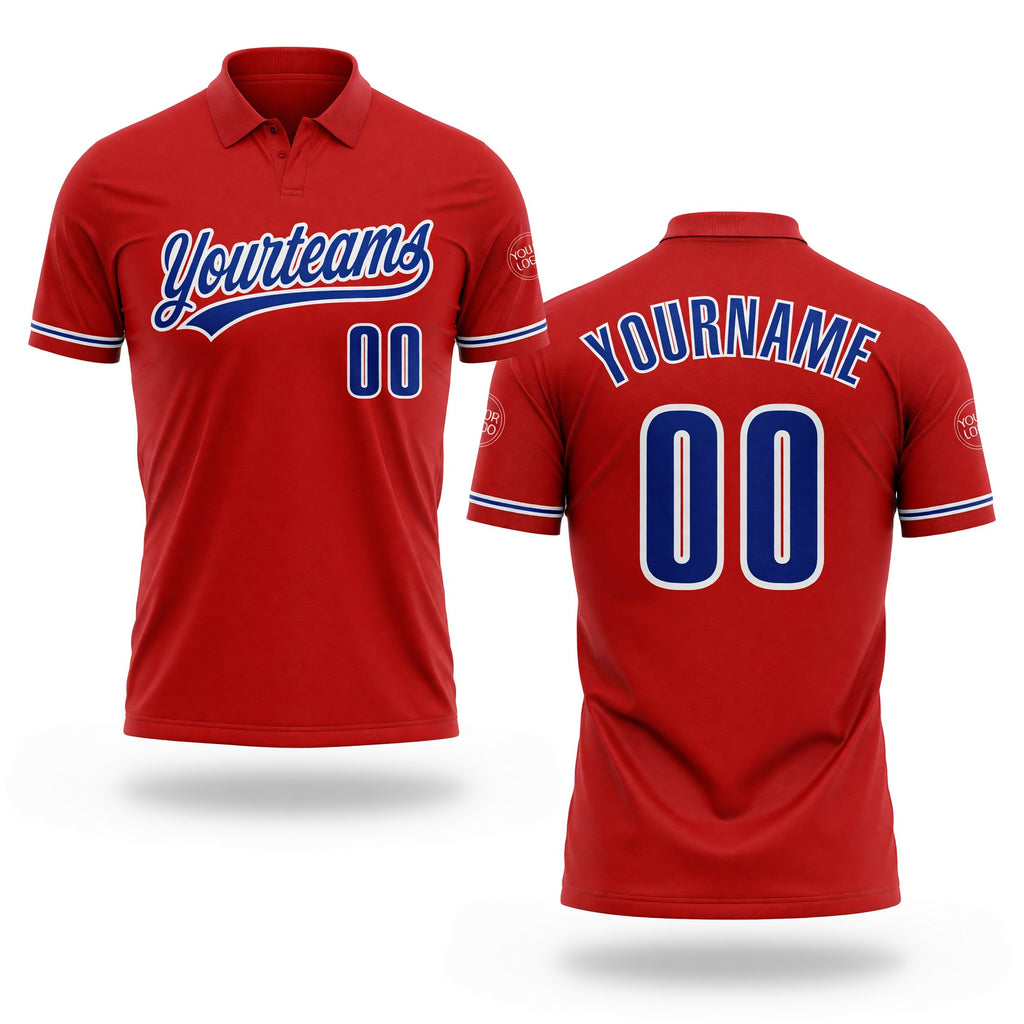 Custom Red Royal-White Performance Vapor Golf Polo Shirt