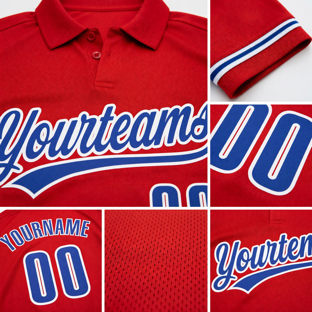 Custom Red Royal-White Performance Vapor Golf Polo Shirt detail
