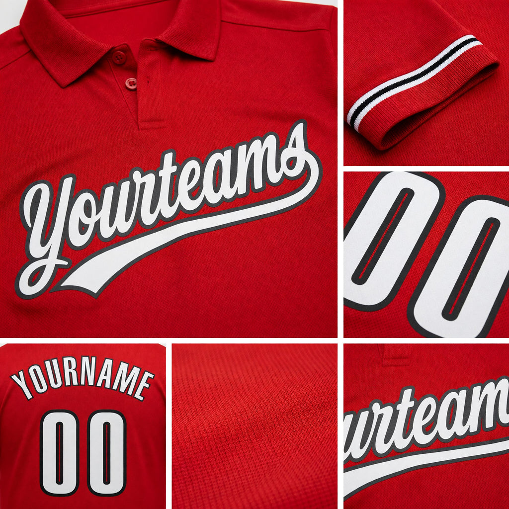 Custom Red White-Black Performance Vapor Golf Polo Shirt detail