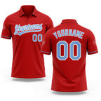 Custom Red Light Blue-White Performance Vapor Golf Polo Shirt