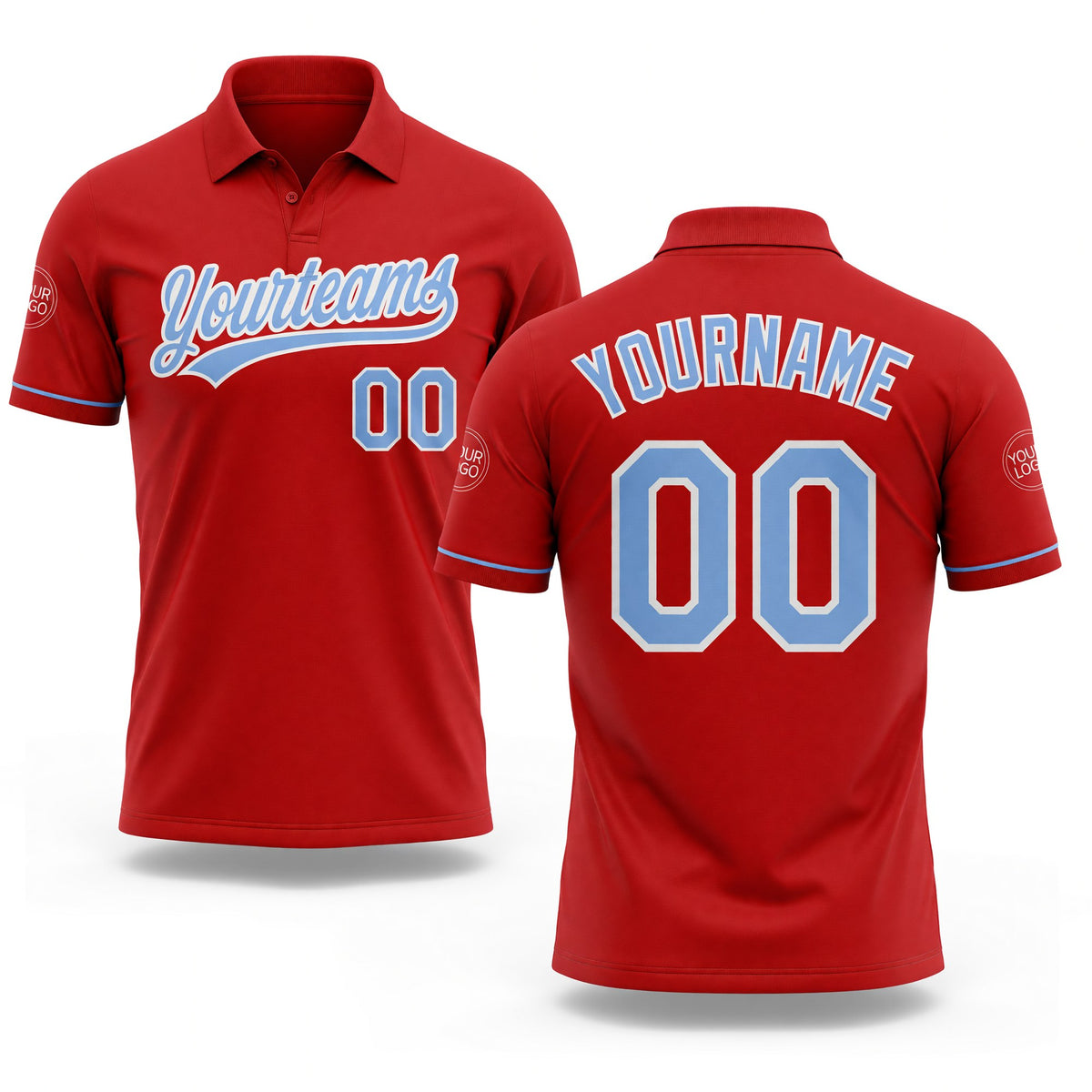 Custom Red Light Blue-White Performance Vapor Golf Polo Shirt