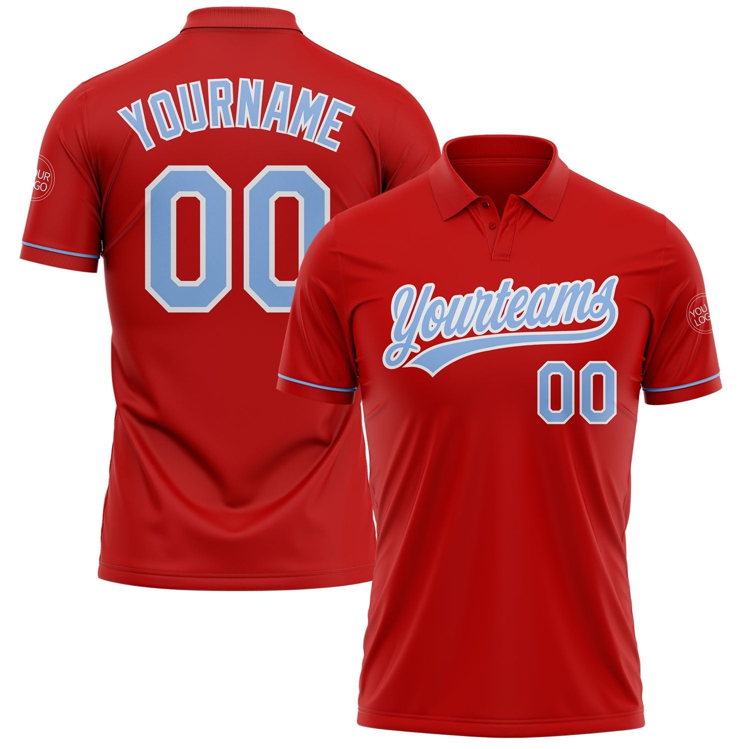 Custom Red Light Blue-White Performance Vapor Golf Polo Shirt photo 1