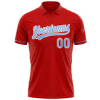 Custom Red Light Blue-White Performance Vapor Golf Polo Shirt photo 2