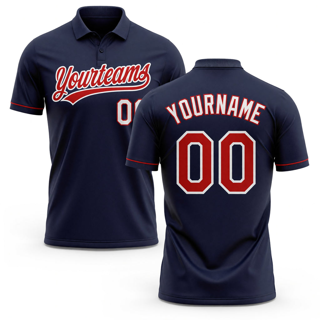 Custom Navy Red-White Performance Vapor Golf Polo Shirt