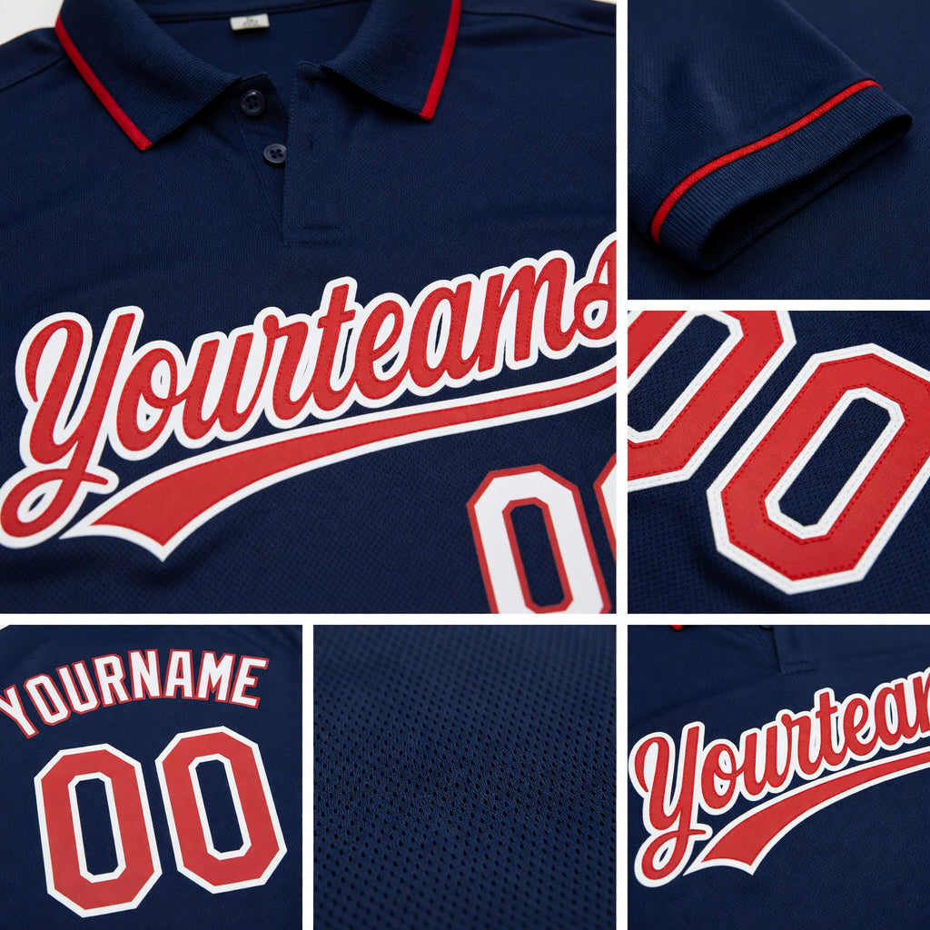 Custom Navy Red-White Performance Vapor Golf Polo Shirt detail