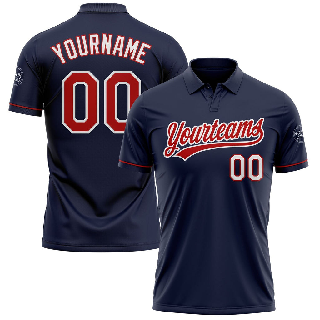 Custom Navy Red-White Performance Vapor Golf Polo Shirt photo 1