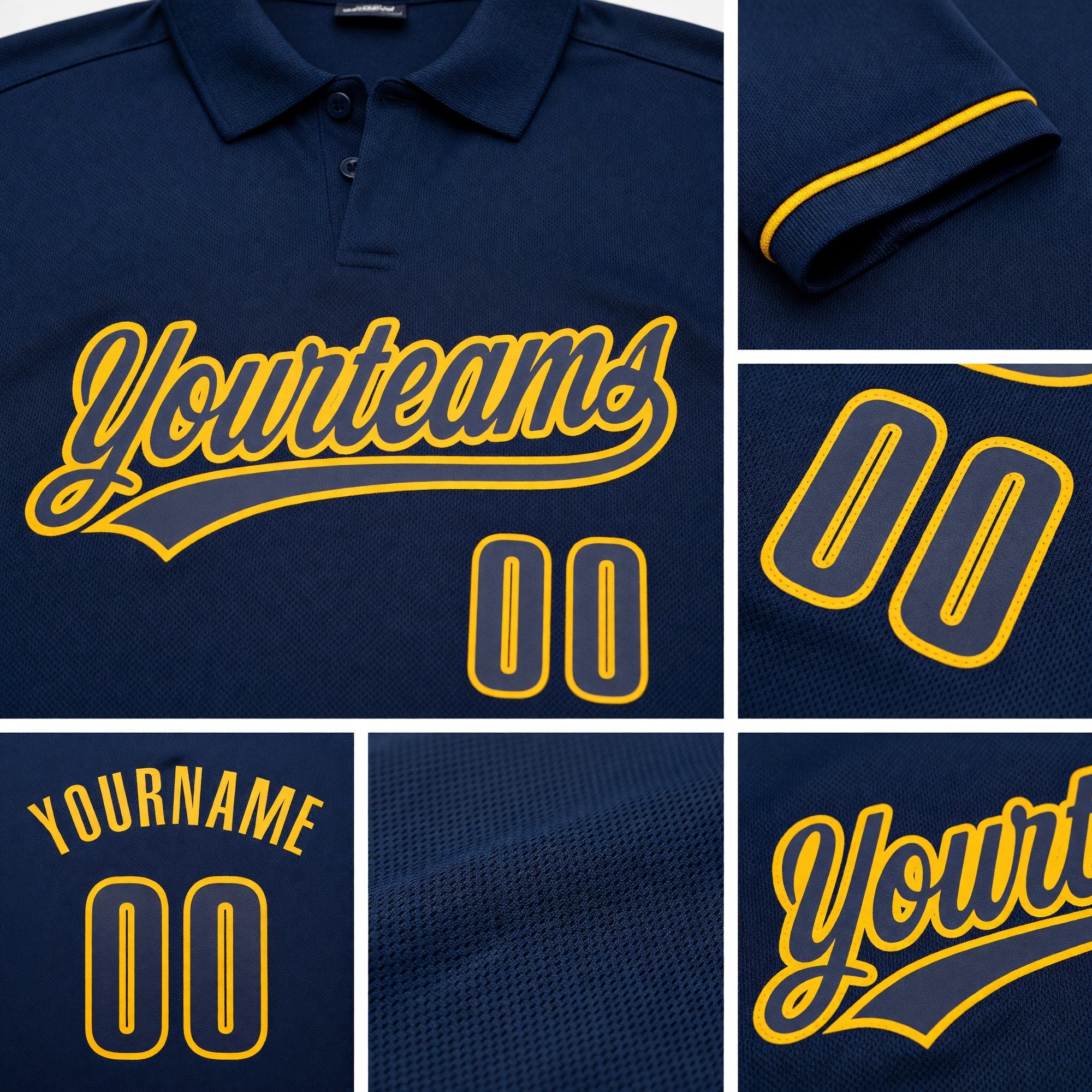 Custom Navy Navy-Gold Performance Vapor Golf Polo Shirt detail