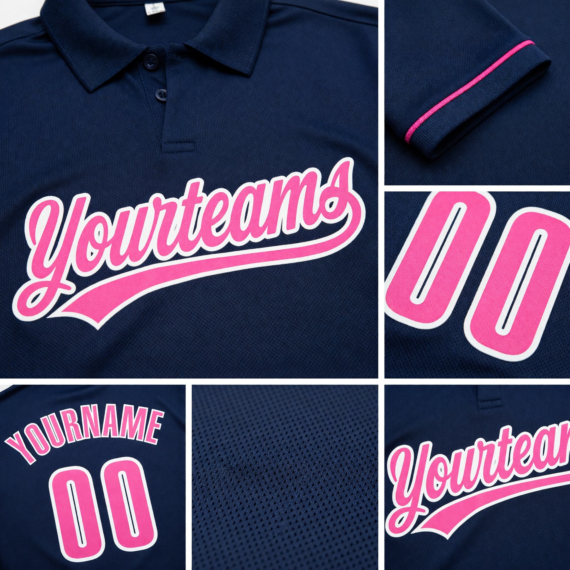 Custom Navy Pink-White Performance Vapor Golf Polo Shirt detail