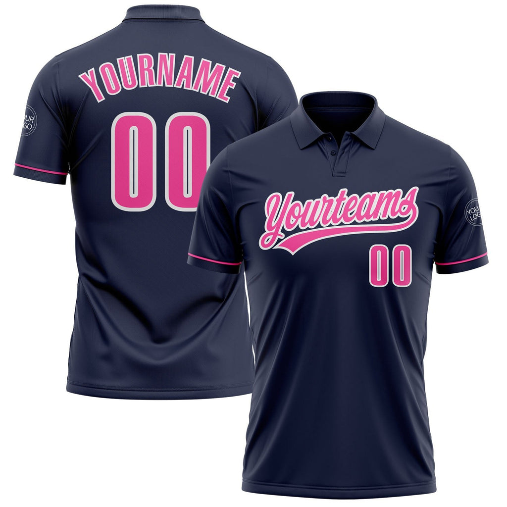 Custom Navy Pink-White Performance Vapor Golf Polo Shirt photo 1