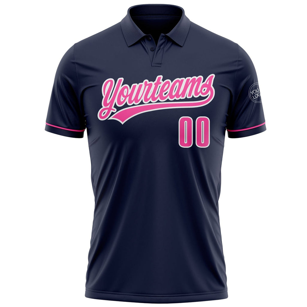Custom Navy Pink-White Performance Vapor Golf Polo Shirt photo 2