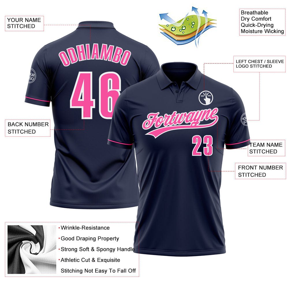 Custom Navy Pink-White Performance Vapor Golf Polo Shirt photo 3
