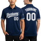 Custom Navy White-Gray Performance Vapor Golf Polo Shirt worn front and back