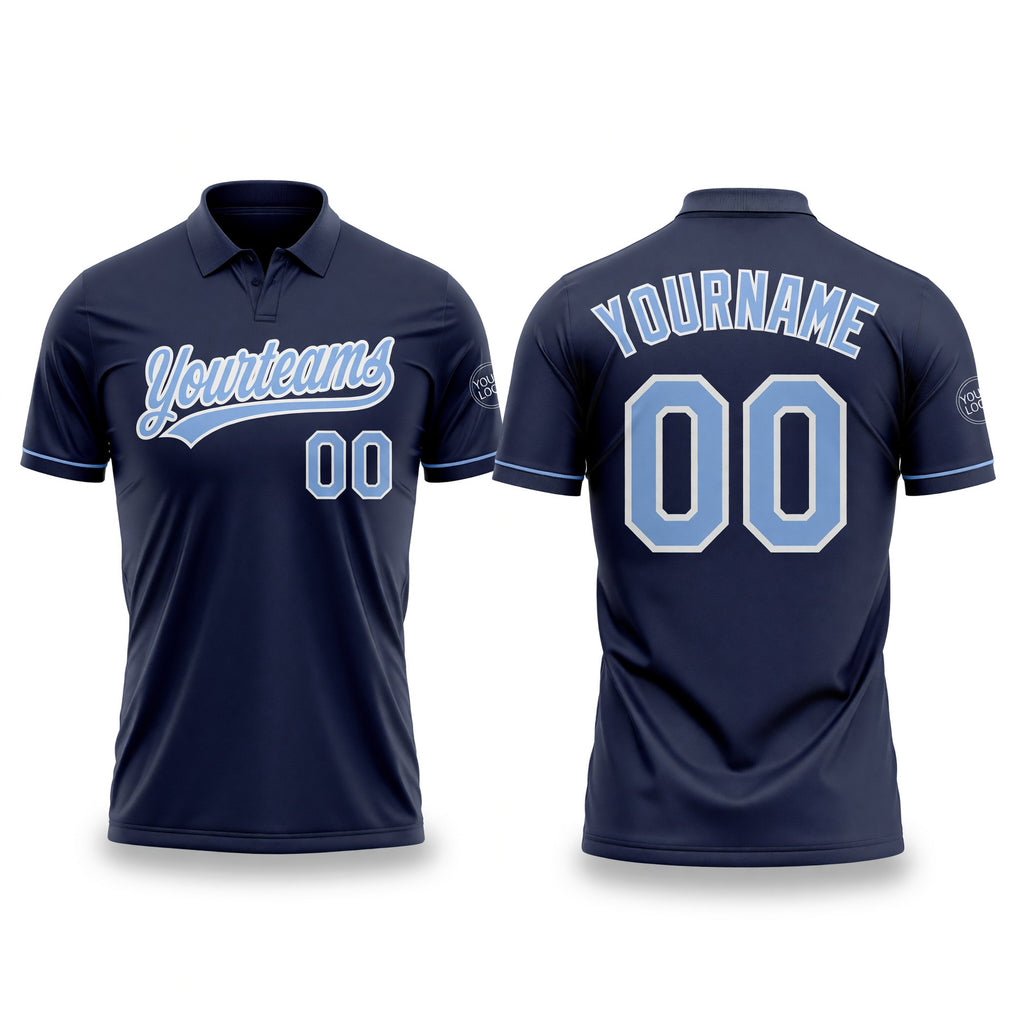 Custom Navy Light Blue-White Performance Vapor Golf Polo Shirt
