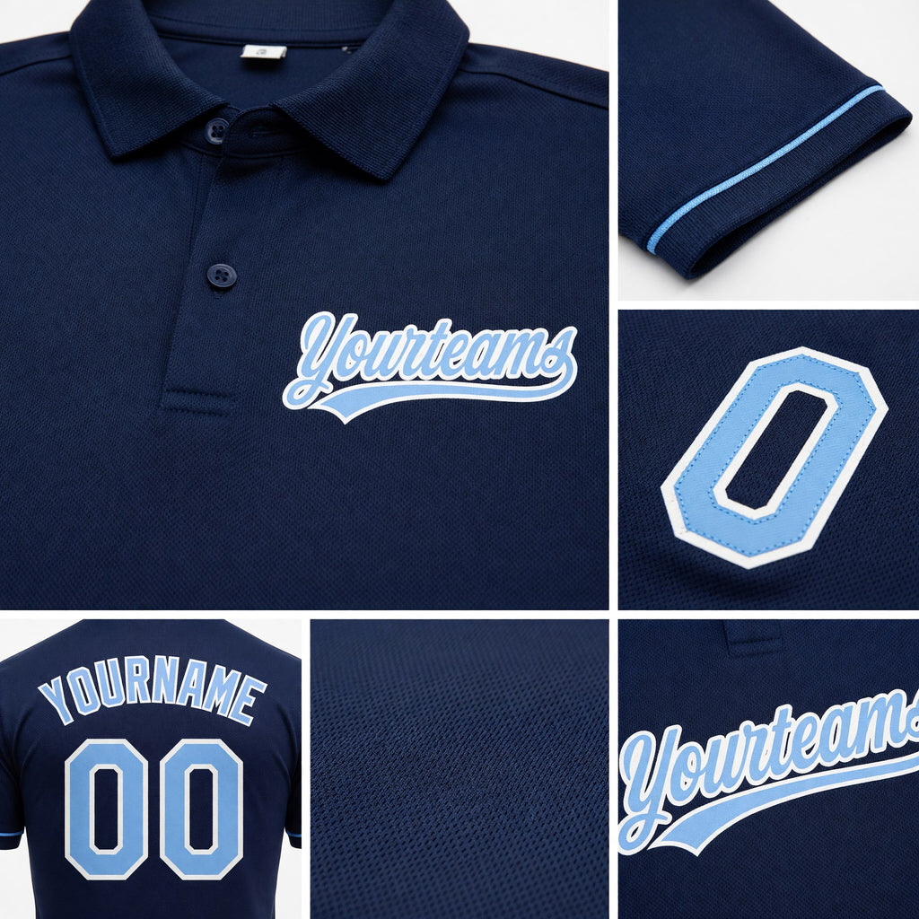 Custom Navy Light Blue-White Performance Vapor Golf Polo Shirt detail