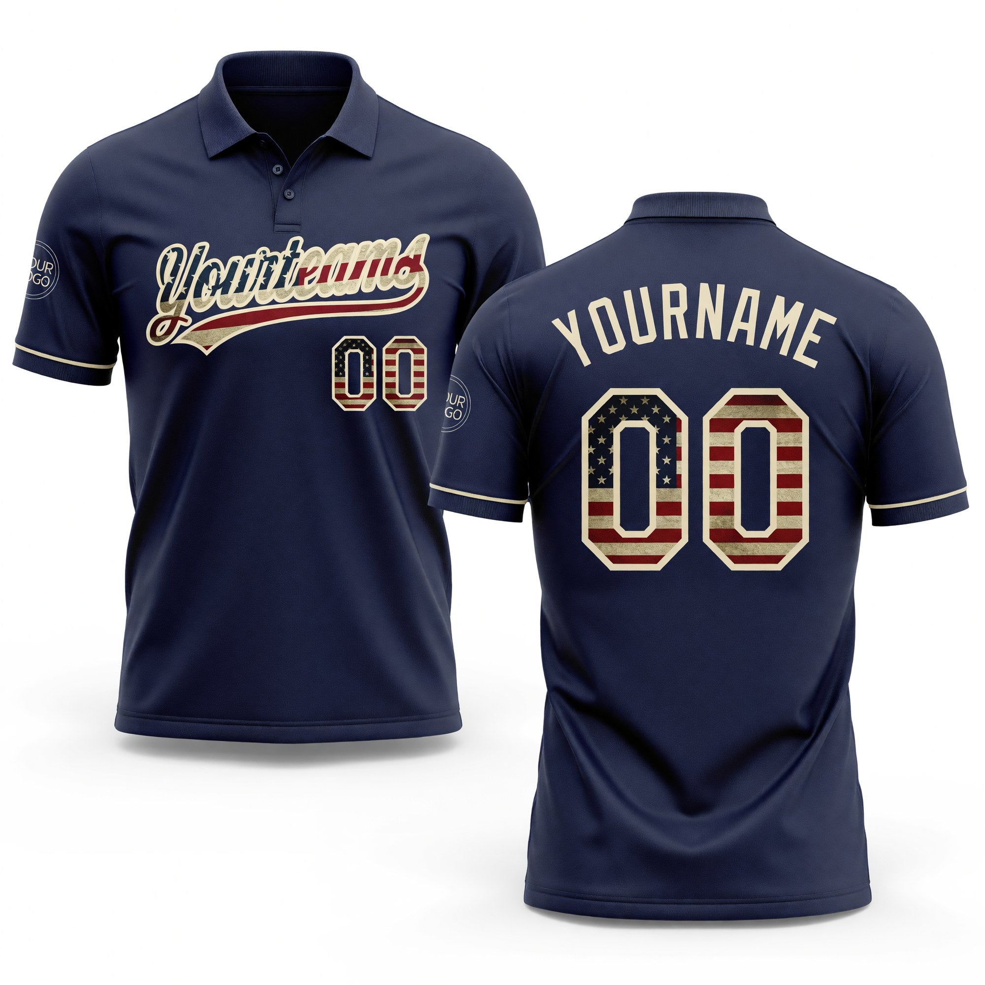 Custom Navy Vintage USA Flag-Cream Performance Vapor Golf Polo Shirt