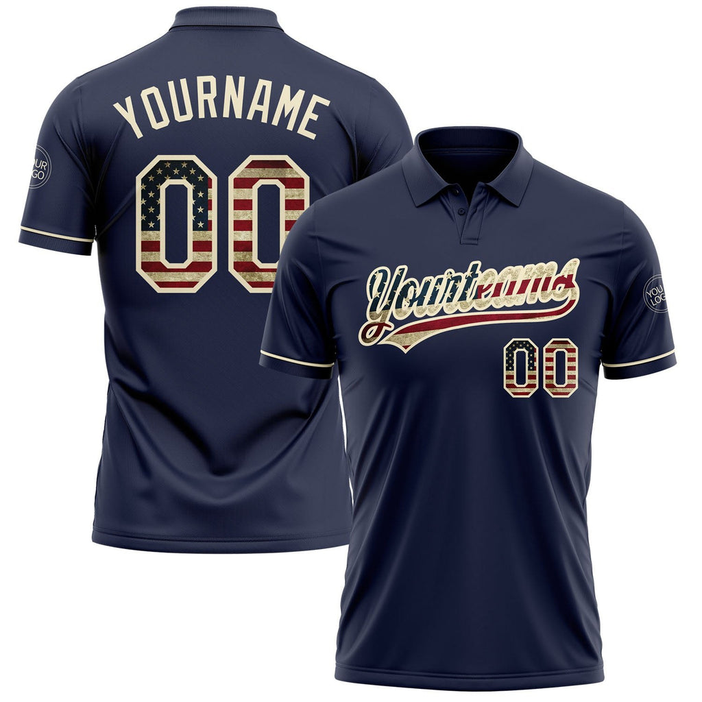 Custom Navy Vintage USA Flag-Cream Performance Vapor Golf Polo Shirt photo 1