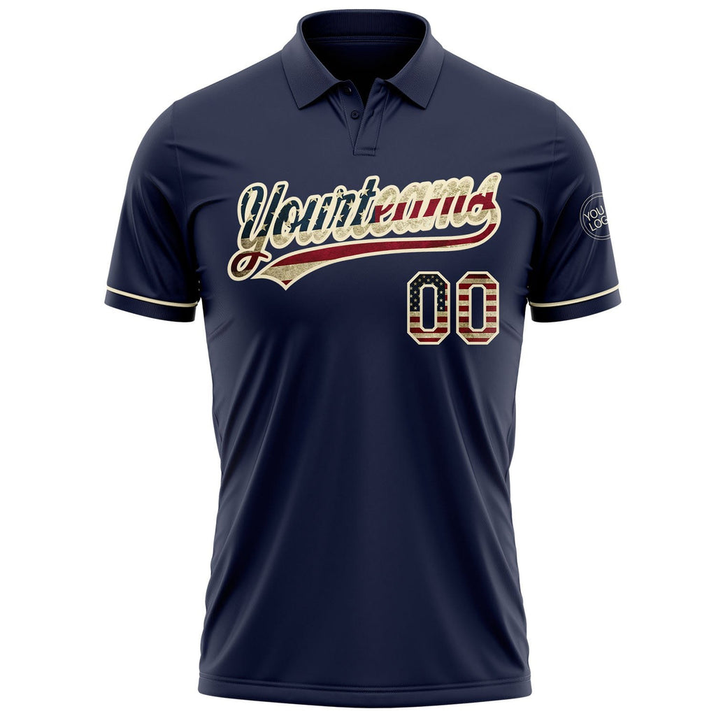 Custom Navy Vintage USA Flag-Cream Performance Vapor Golf Polo Shirt photo 2