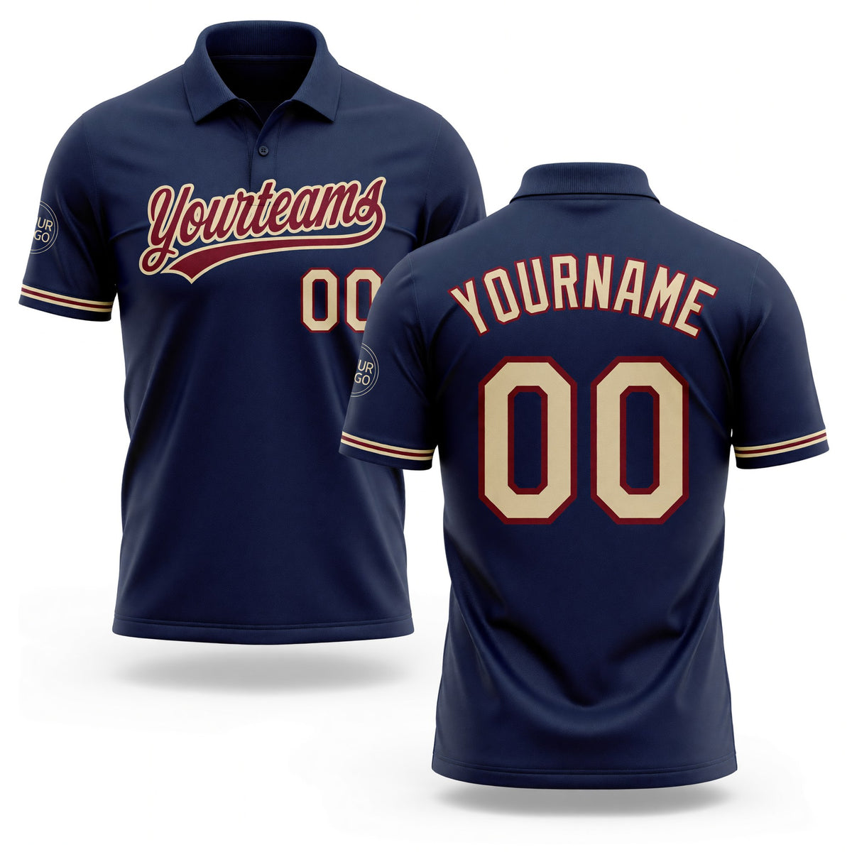 Custom Navy City Cream-Crimson Performance Vapor Golf Polo Shirt