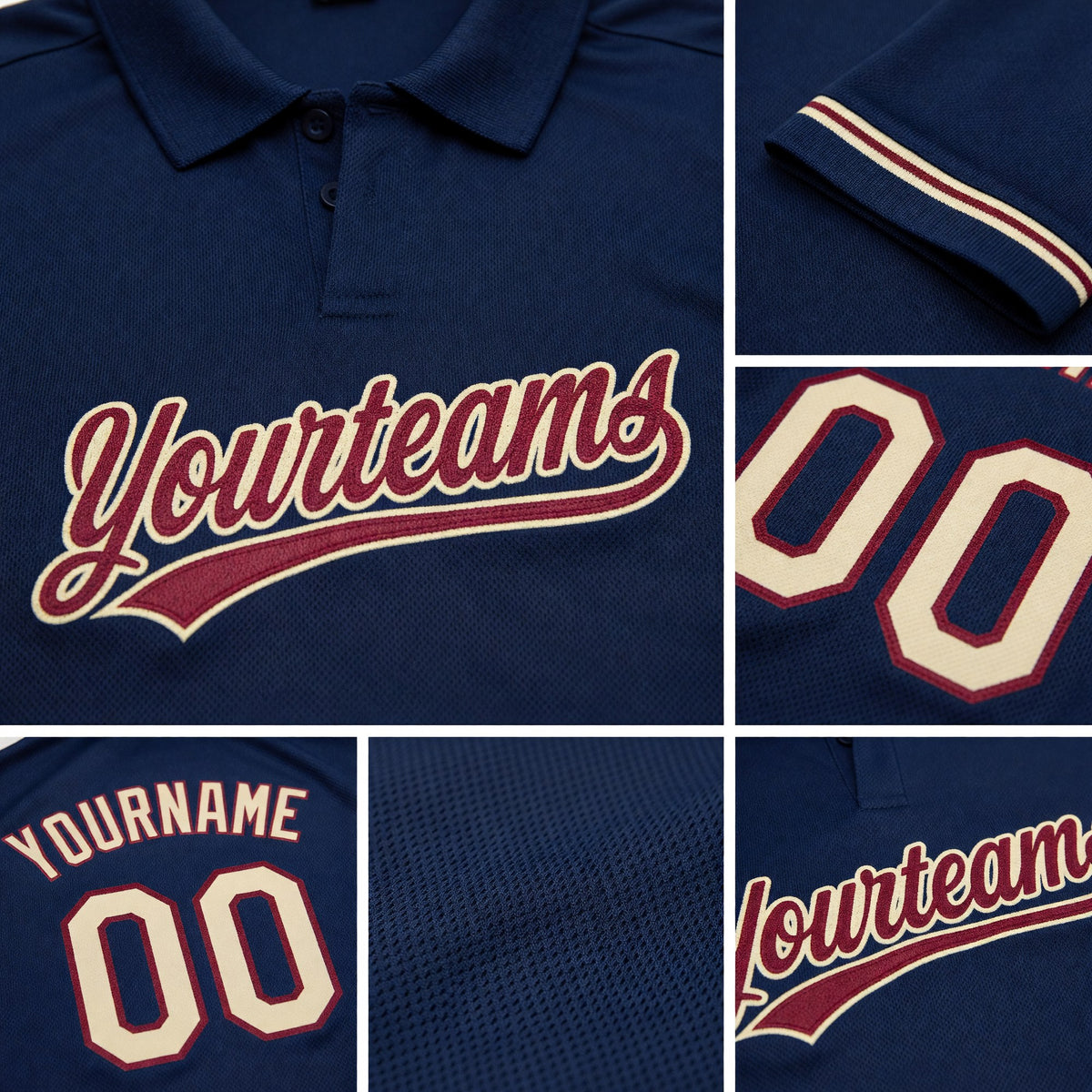 Custom Navy City Cream-Crimson Performance Vapor Golf Polo Shirt detail