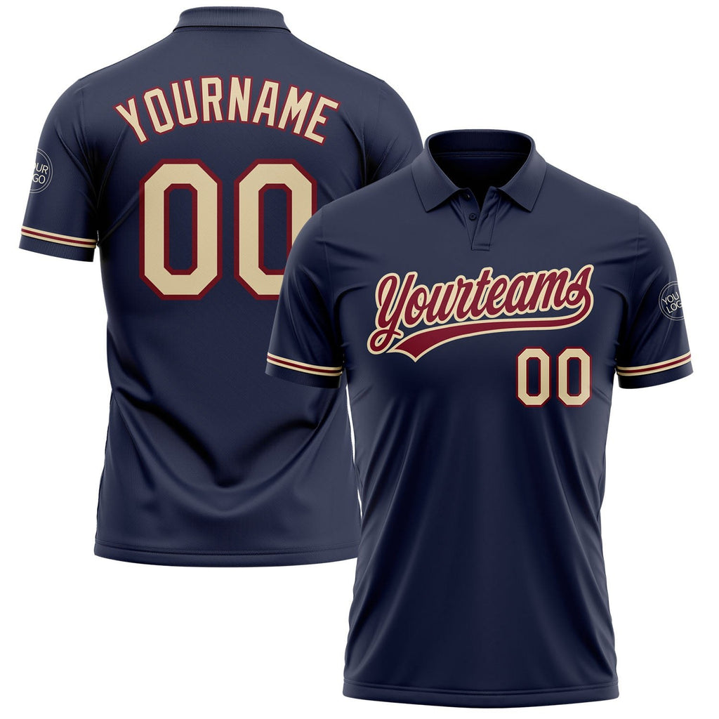Custom Navy City Cream-Crimson Performance Vapor Golf Polo Shirt photo 1