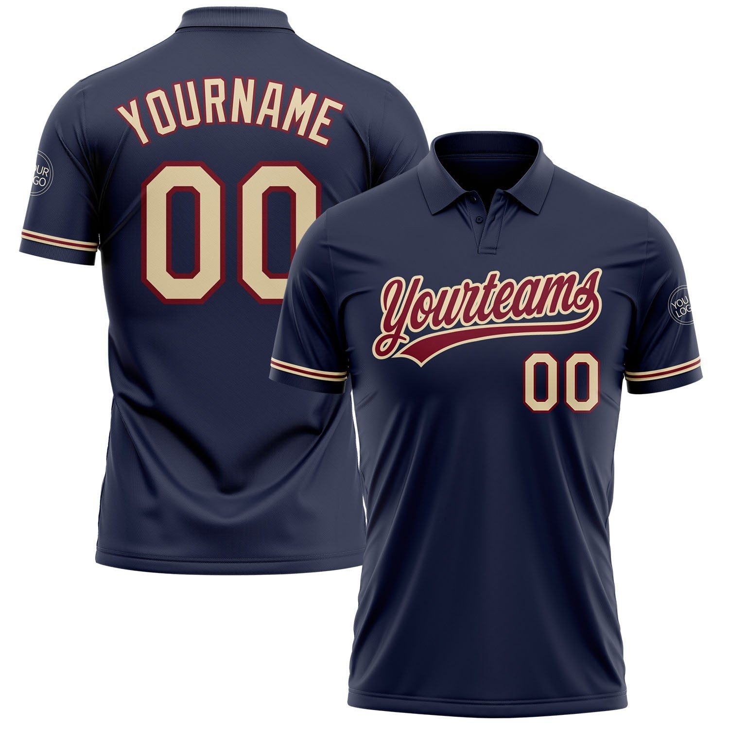 Custom Navy City Cream-Crimson Performance Vapor Golf Polo Shirt photo 1