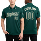 Custom Green Green-Cream Performance Vapor Golf Polo Shirt worn front and back