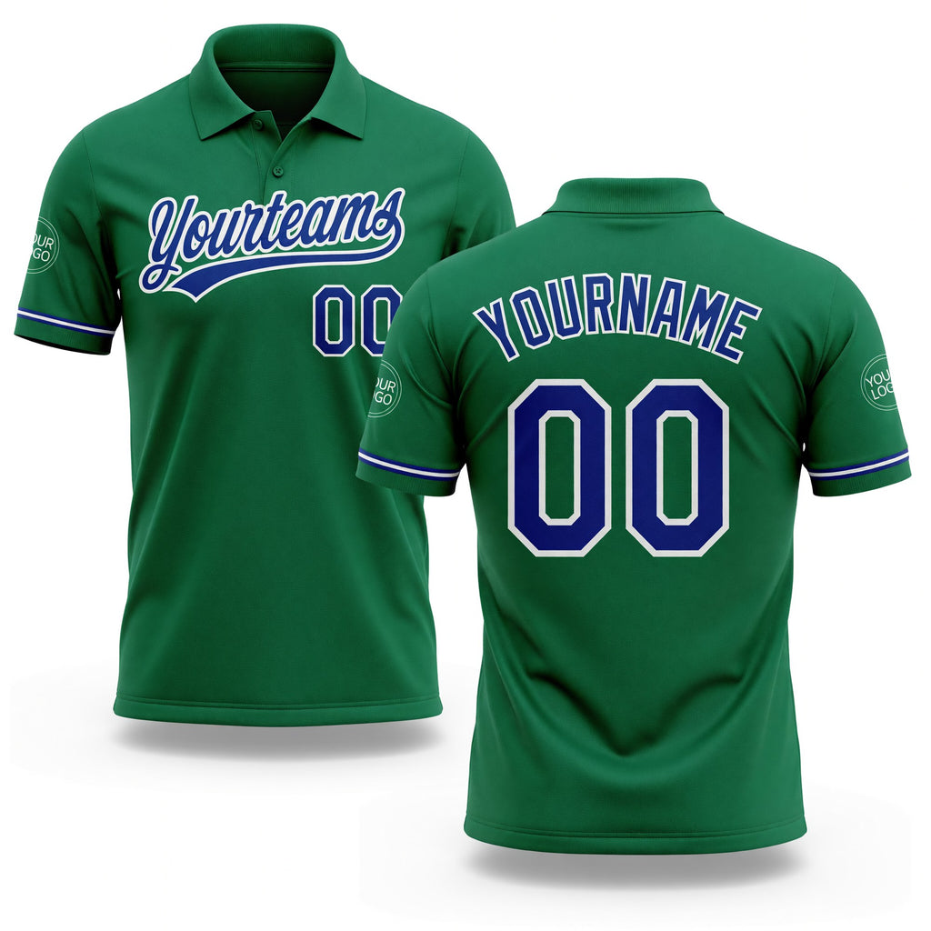 Custom Kelly Green Royal-White Performance Vapor Golf Polo Shirt