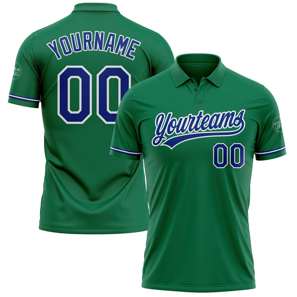 Custom Kelly Green Royal-White Performance Vapor Golf Polo Shirt photo 1