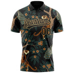 Custom Black Black-Old Gold 3D Pattern Design Tiger And Peacock Performance Vapor Golf Polo Shirt photo 3