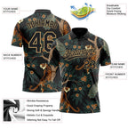 Custom Black Black-Old Gold 3D Pattern Design Tiger And Peacock Performance Vapor Golf Polo Shirt photo 4