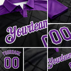 Custom Black Purple-White 3D Pattern Design Bowling Performance Polo Shirt detail