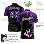 Custom Black Purple-White 3D Pattern Design Bowling Performance Polo Shirt photo 3