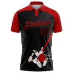 Custom Black Red 3D Pattern Design Bowling Performance Polo Shirt photo 2