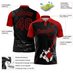 Custom Black Red 3D Pattern Design Bowling Performance Polo Shirt photo 3