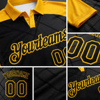 Custom Black Gold 3D Pattern Design Bowling Performance Polo Shirt detail