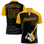 Custom Black Gold 3D Pattern Design Bowling Performance Polo Shirt photo 1