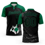 Custom Black Kelly Green 3D Pattern Design Bowling Performance Polo Shirt