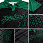 Custom Black Kelly Green 3D Pattern Design Bowling Performance Polo Shirt detail