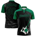 Custom Black Kelly Green 3D Pattern Design Bowling Performance Polo Shirt photo 1