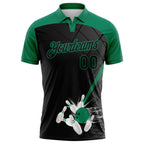 Custom Black Kelly Green 3D Pattern Design Bowling Performance Polo Shirt photo 2