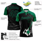 Custom Black Kelly Green 3D Pattern Design Bowling Performance Polo Shirt photo 3