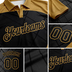 Custom Black Old Gold 3D Pattern Design Bowling Performance Polo Shirt detail