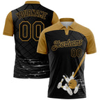 Custom Black Old Gold 3D Pattern Design Bowling Performance Polo Shirt photo 1