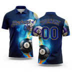 Custom Navy Royal-Old Gold 3D Pattern Design Billiards Performance Polo Shirt