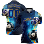 Custom Navy Royal-Old Gold 3D Pattern Design Billiards Performance Polo Shirt photo 1